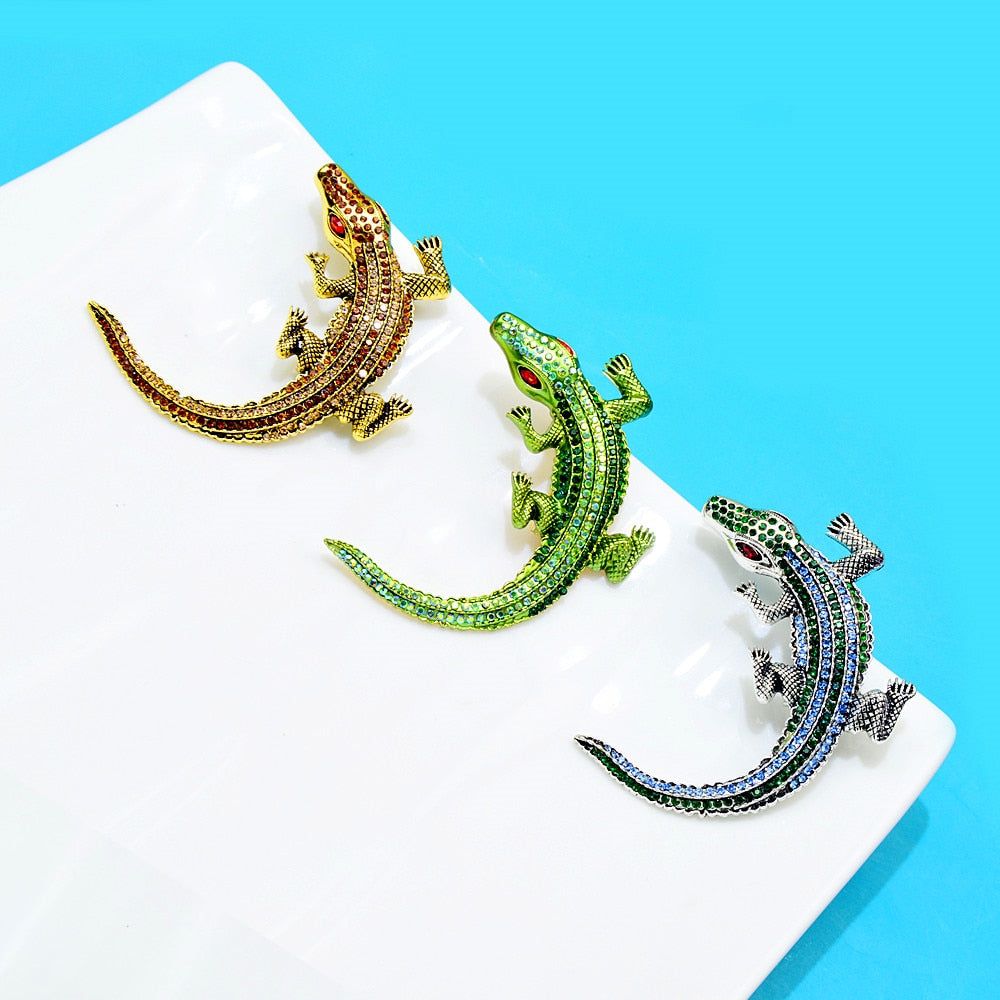 Crocodile Rhinestone Brooch