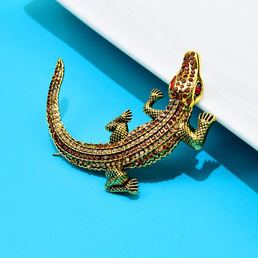 Crocodile Rhinestone Brooch