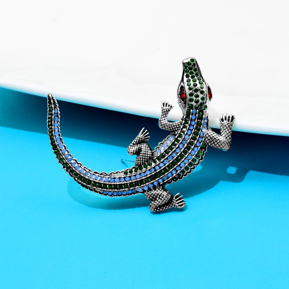 Crocodile Rhinestone Brooch