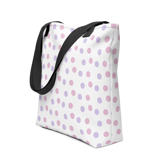 Polka Dot Tote Bag. A stunning tote bag covered with purple and pink polka dots.