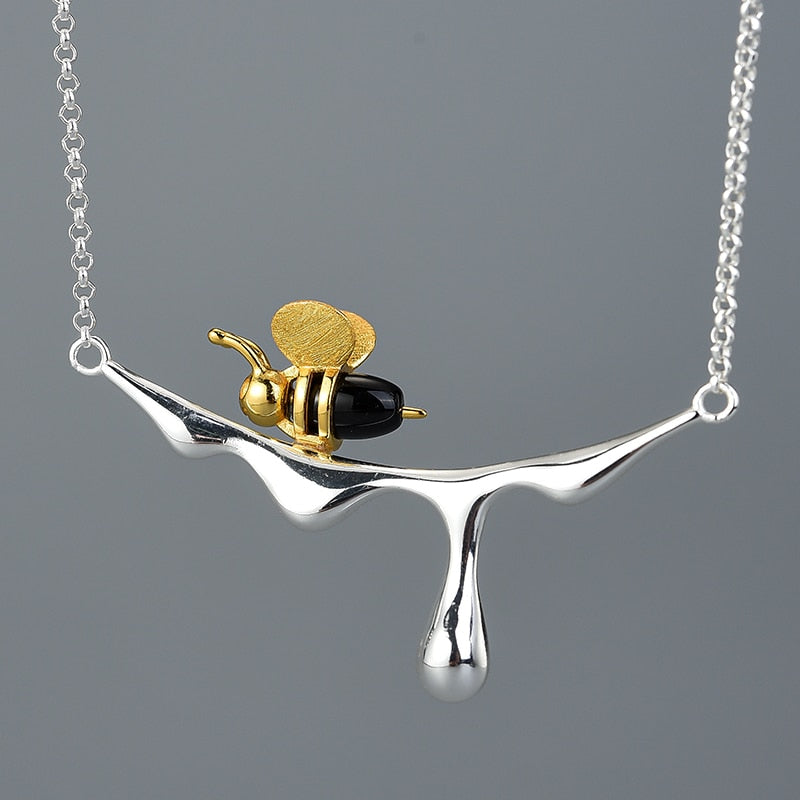 Bee and Dripping Honey Pendant Necklace