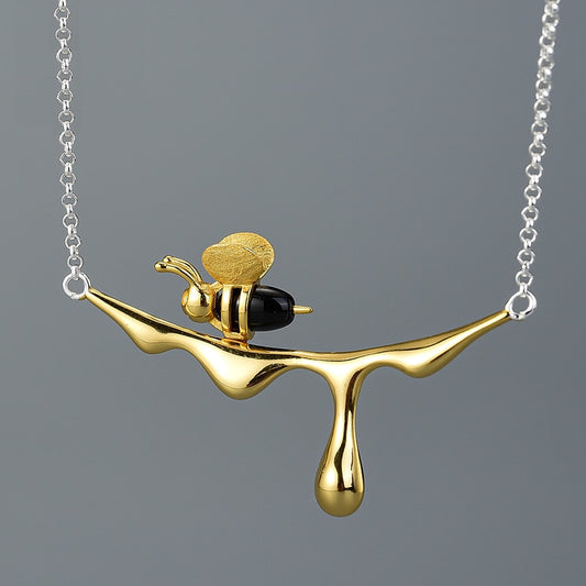 Bee and Dripping Honey Pendant Necklace