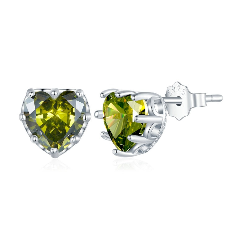 Heart Birthstone Stud Earrings