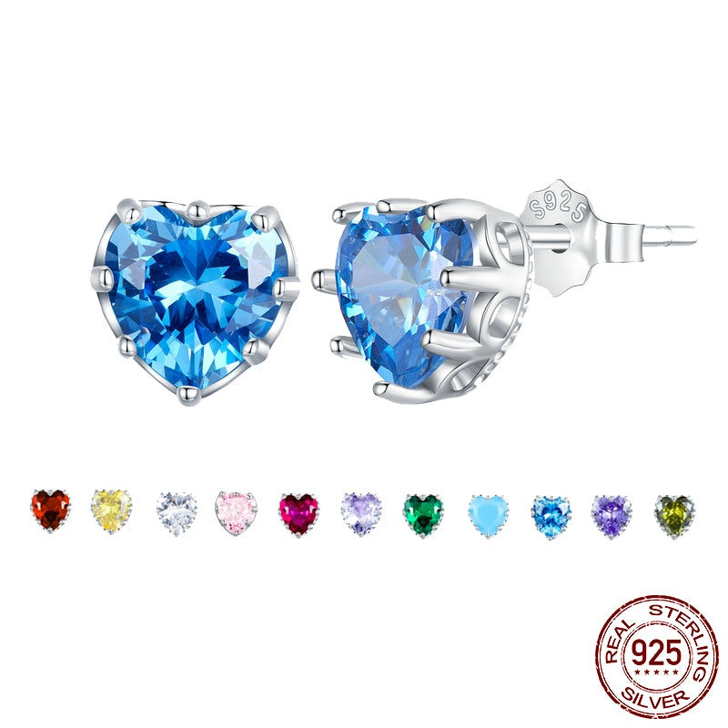 Heart Birthstone Stud Earrings