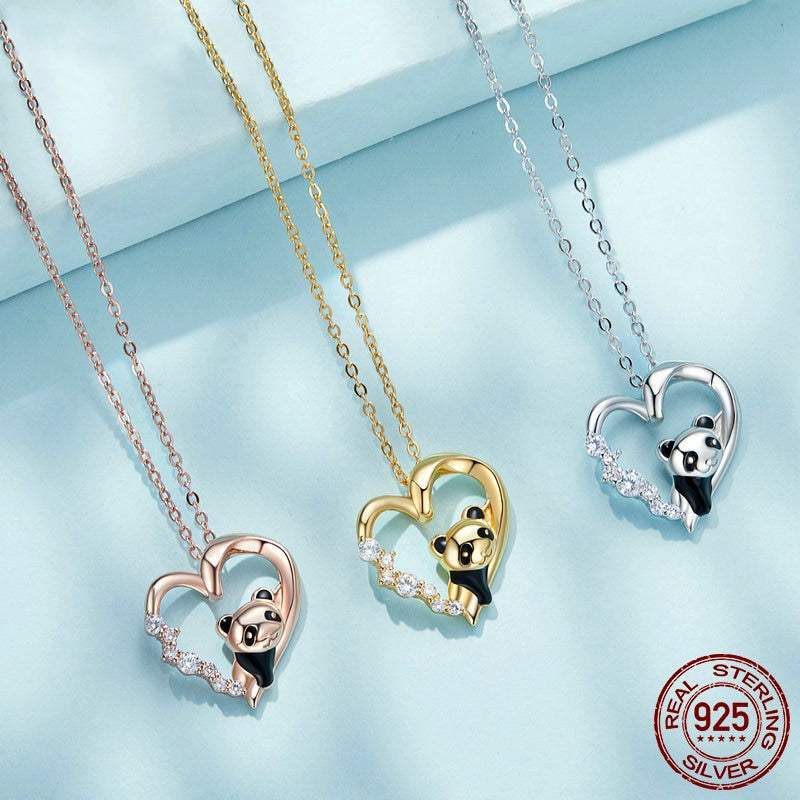 925 Sterling Silver Panda Necklace My Heart is With You Panda Pendant