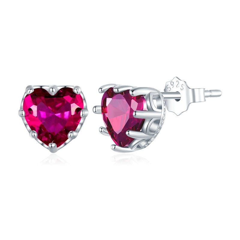 Heart Birthstone Stud Earrings