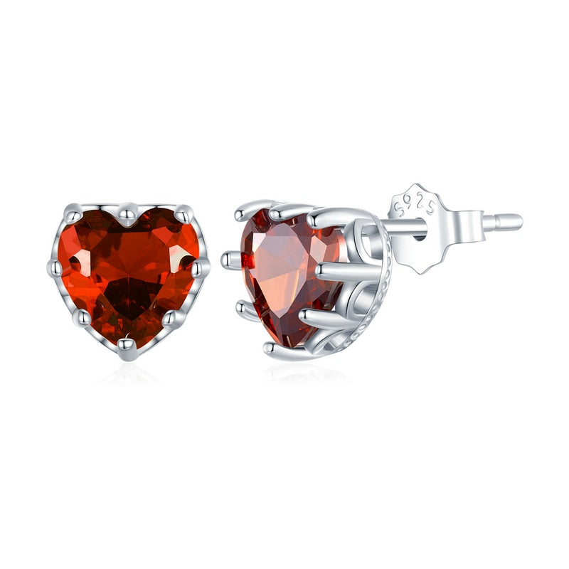 Heart Birthstone Stud Earrings